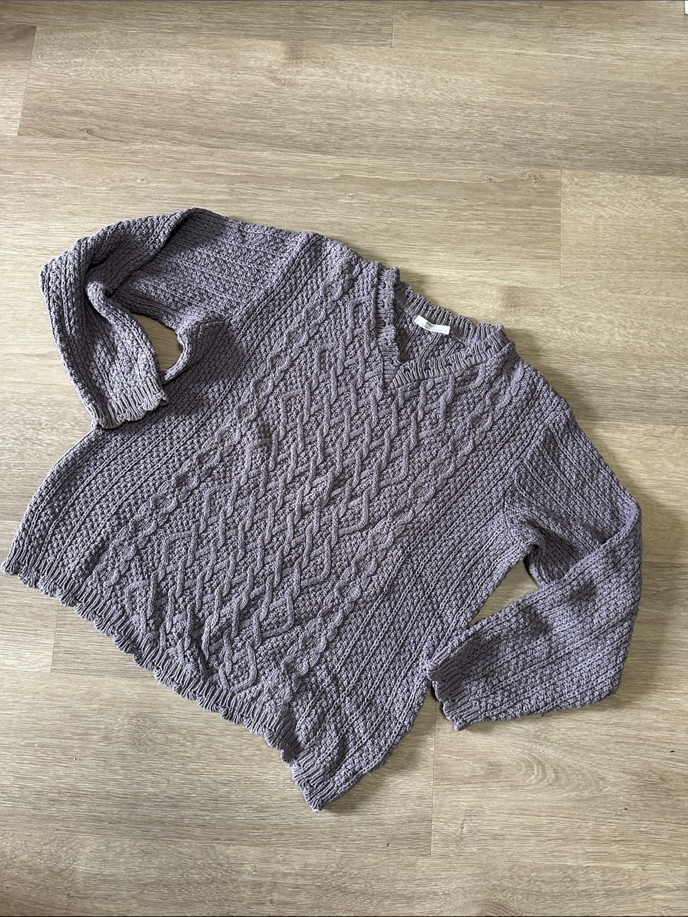 Marks & Spencer Lavender Cable V-Neck Sweater